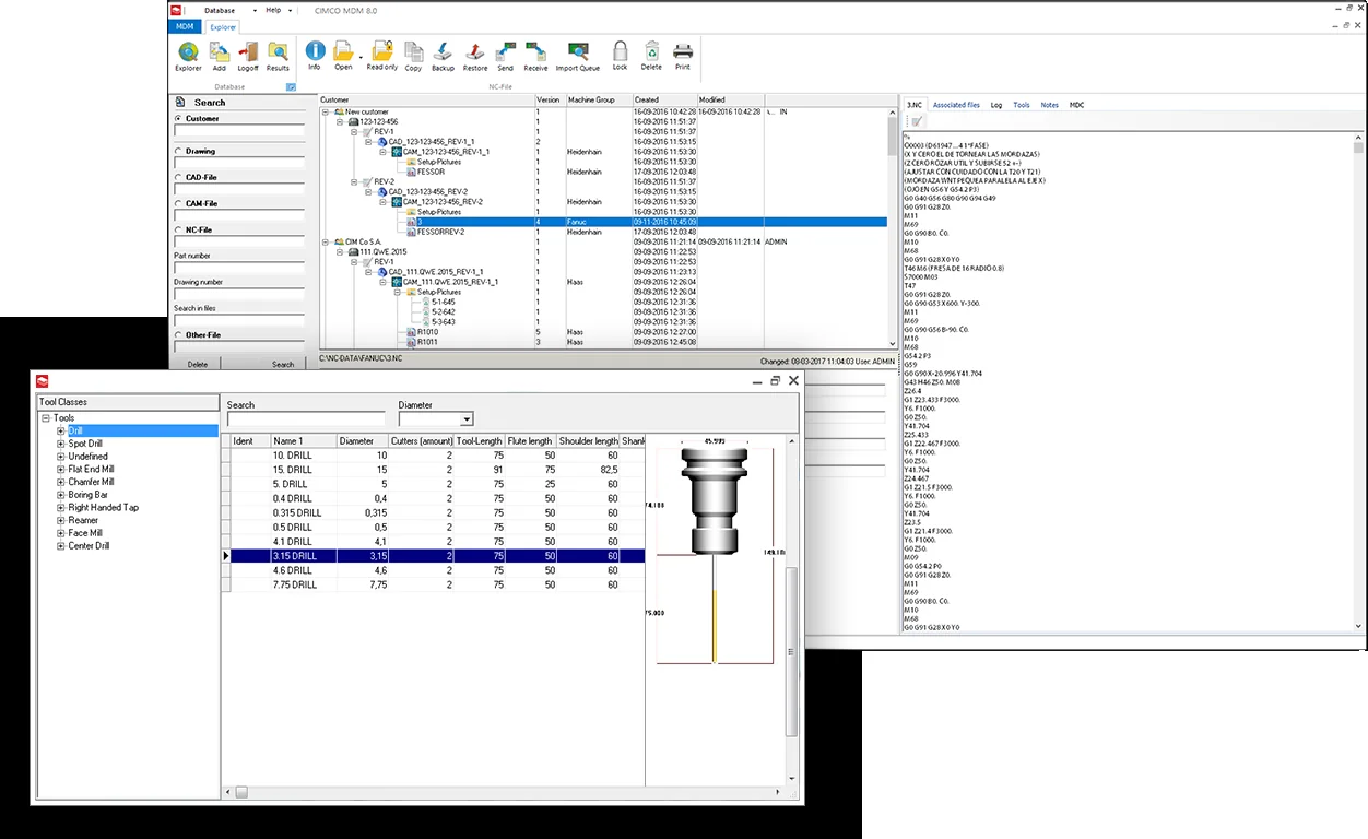 CIMCO MDM production data interface used for programme and document workflow training
