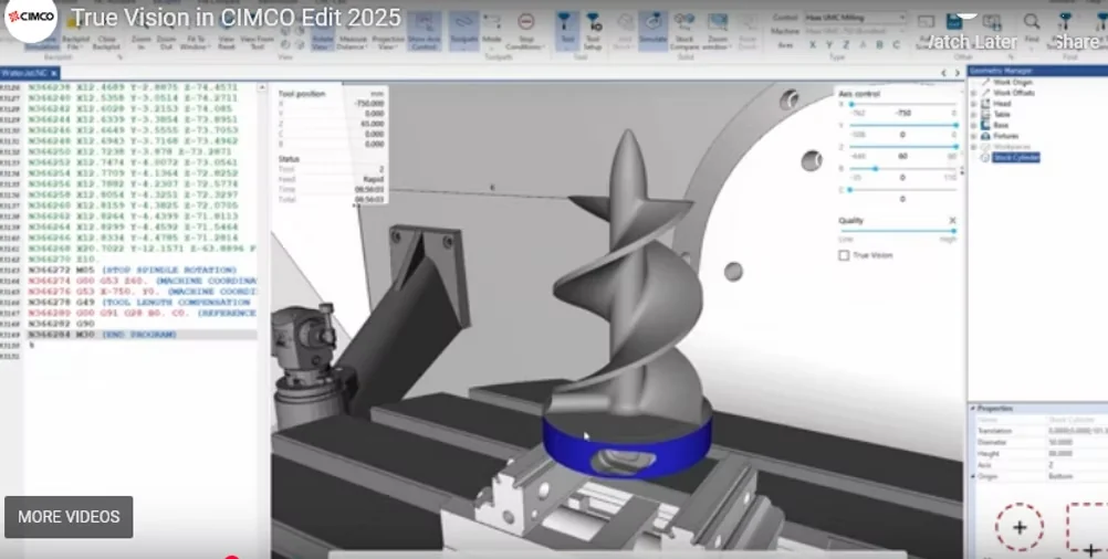 CIMCO True Vision stock-simulation view