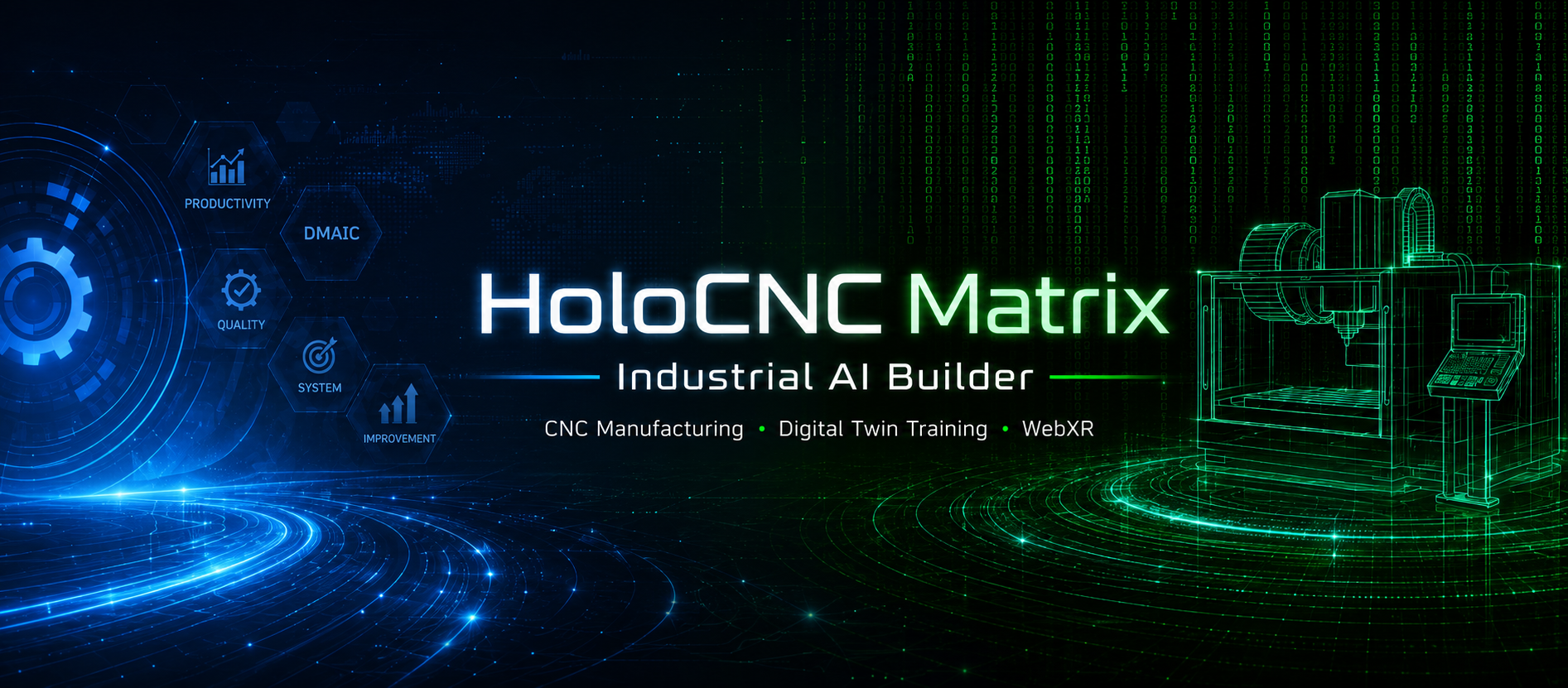 HoloCNC Matrix Industrial AI Builder for CNC manufacturing, digital twin training and WebXR
